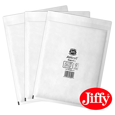 50 x Jiffy Airkraft Size 4 White Bubble Envelopes Bags 240x320mm (JL4W)